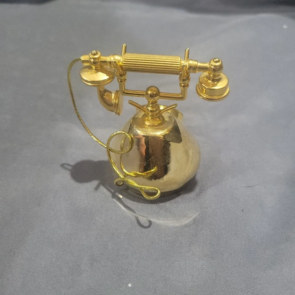 Gold Finish Number Dial Telephone Mini Collectible Fashion Desk Clock